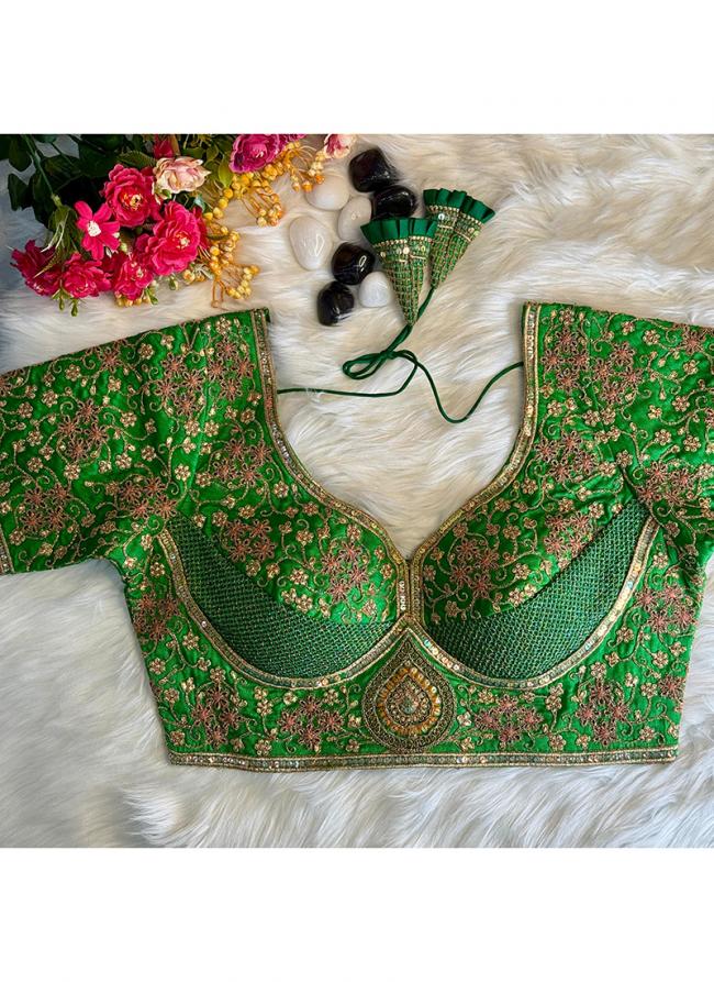 Silk Green Bridal Wear Embroidery Work Readymade Blouse